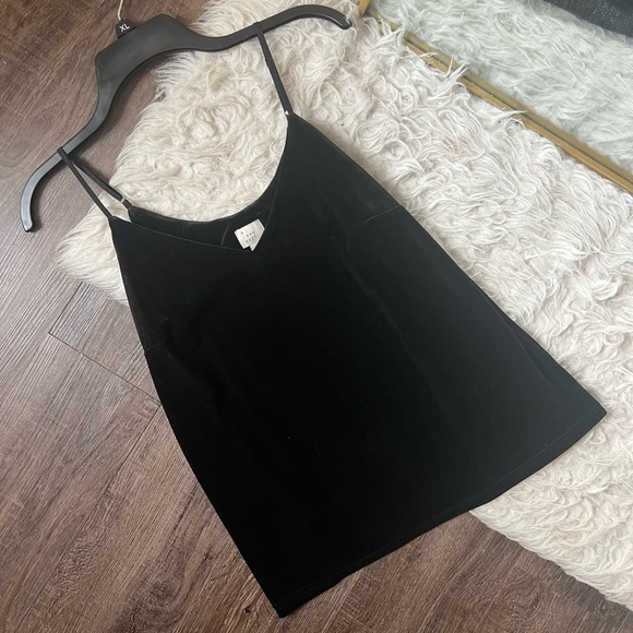 A new day medium black velvet tank top spaghetti strap adjustable v neck - Picture 1 of 7